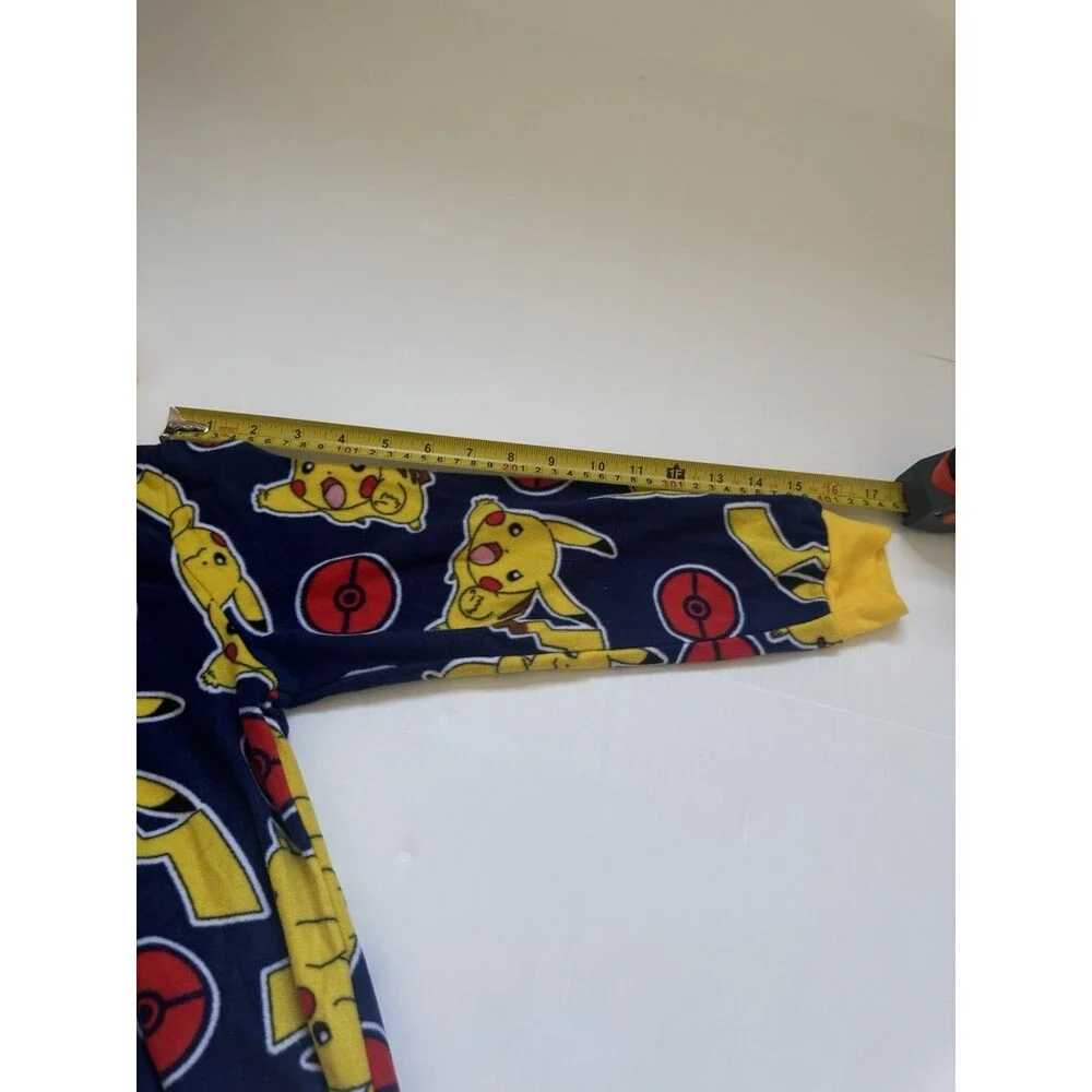 Pokemon Pikachu Hooded One Piece Pajamas Kids Size S 6-7 Fleece Zip Front
